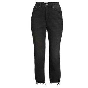 Time and Tru High-Rise Ankle Jeans Size 0 Straight Leg Raw Hem‎ Black Wash